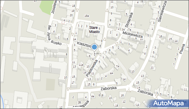 Oświęcim, Piastowska, 2, mapa Oświęcimia