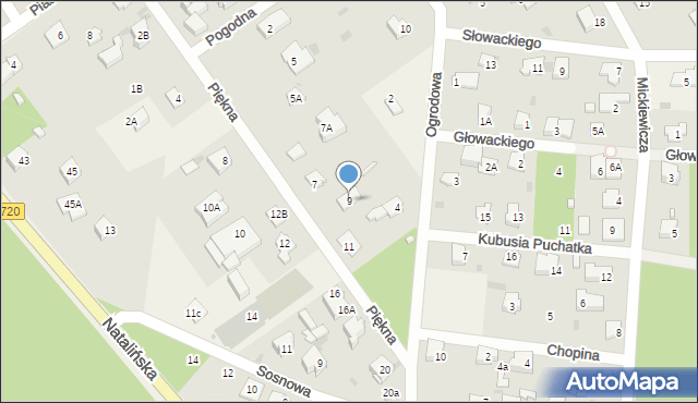 Otrębusy, Piękna, 9, mapa Otrębusy