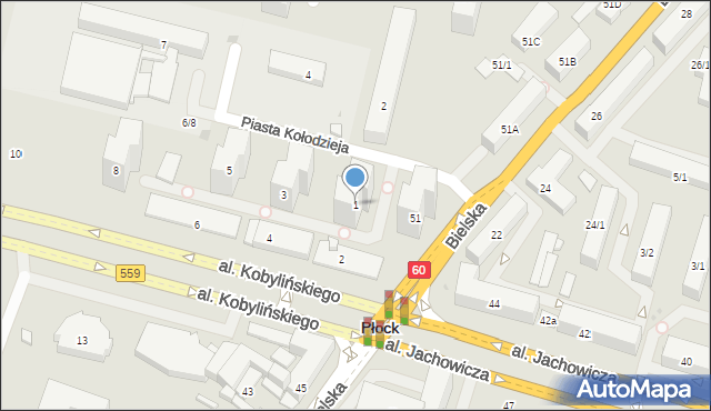 Płock, Piasta Kołodzieja, 1, mapa Płock