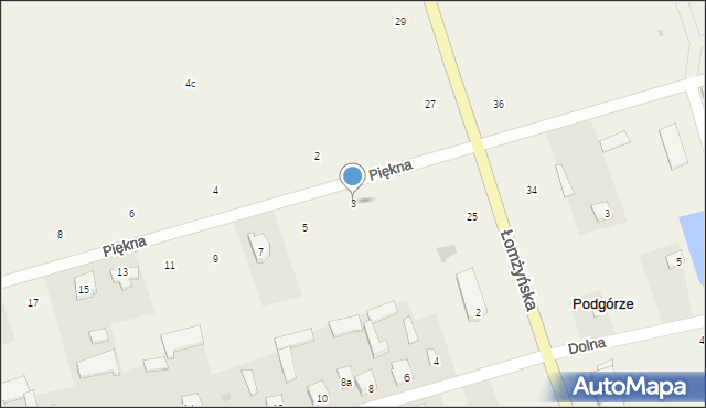 Podgórze, Piękna, 3, mapa Podgórze