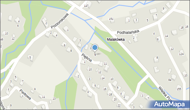 Porąbka, Piękna, 9, mapa Porąbka