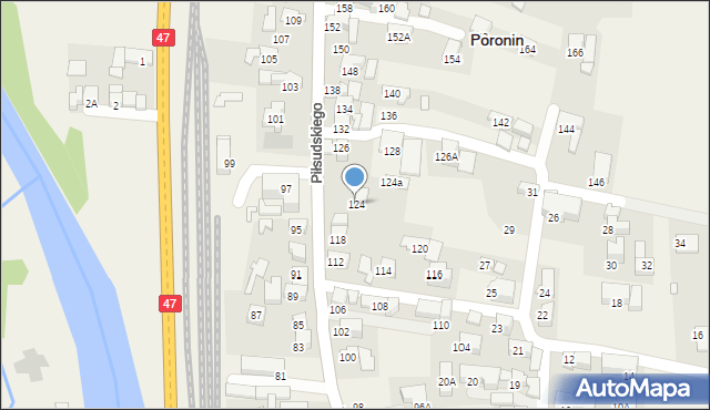 Poronin, Piłsudskiego Józefa, marsz., 124, mapa Poronin