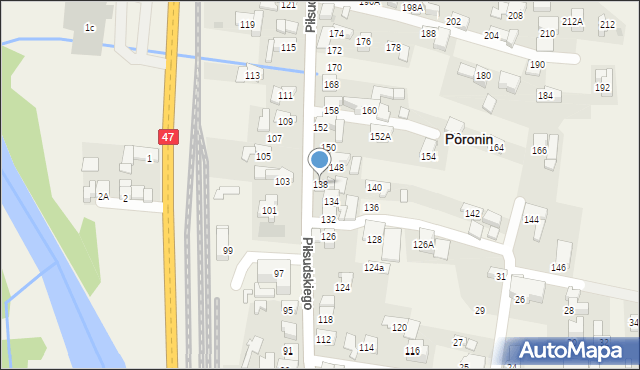 Poronin, Piłsudskiego Józefa, marsz., 138, mapa Poronin