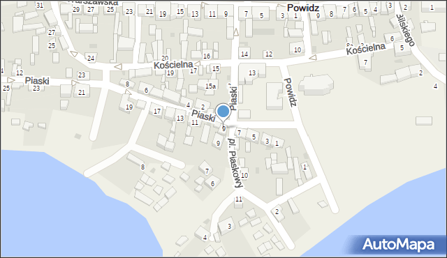 Powidz, Piaski, 9, mapa Powidz