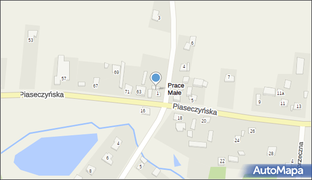 Prace Małe, Piaseczyńska, 1, mapa Prace Małe