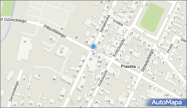 Praszka, Piłsudskiego Józefa, marsz., 31, mapa Praszka