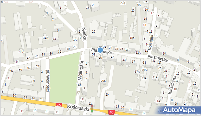 Prudnik, Piastowska, 49, mapa Prudnik