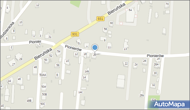 Pszczyna, Pionierów, 20, mapa Pszczyny