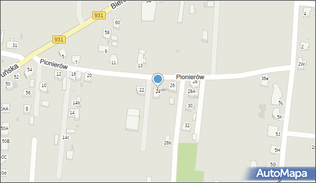 Pszczyna, Pionierów, 24, mapa Pszczyny