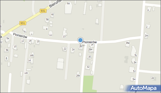 Pszczyna, Pionierów, 26, mapa Pszczyny