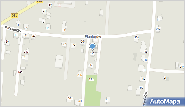 Pszczyna, Pionierów, 30, mapa Pszczyny