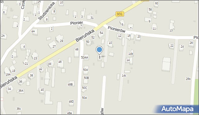 Pszczyna, Pionierów, 8, mapa Pszczyny