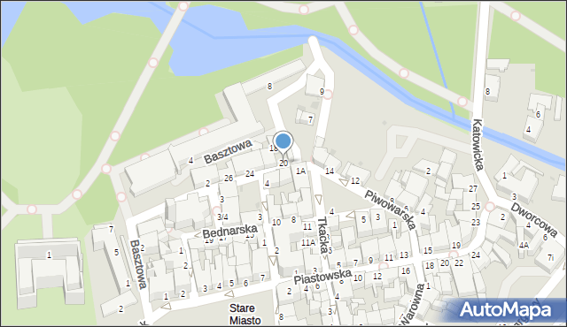 Pszczyna, Piwowarska, 20, mapa Pszczyny