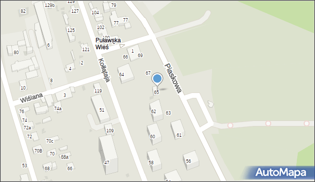 Puławy, Piaskowa, 65, mapa Puław
