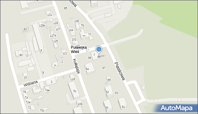 Puławy, Piaskowa, 69, mapa Puław