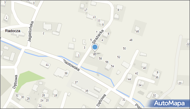 Radocza, Piastowska, 60, mapa Radocza