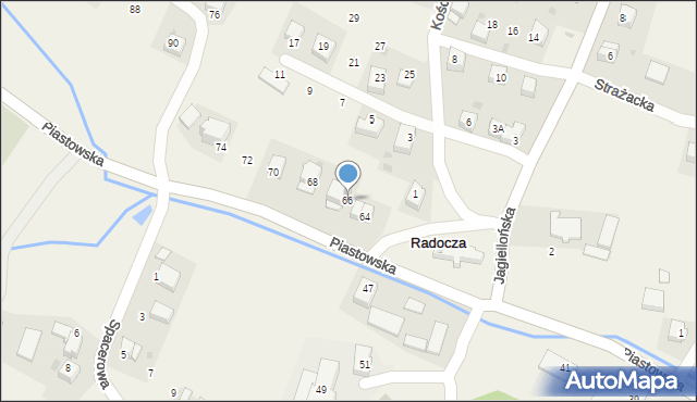 Radocza, Piastowska, 66, mapa Radocza