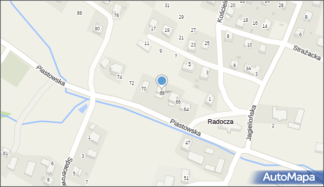 Radocza, Piastowska, 68, mapa Radocza