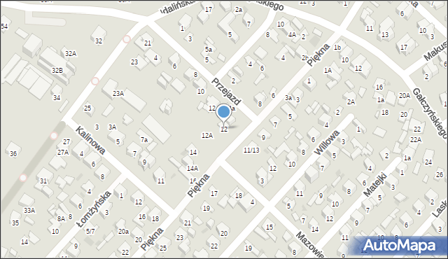 Radom, Piękna, 12, mapa Radomia