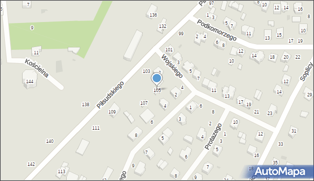 Radomsko, Piłsudskiego Józefa, marsz., 105, mapa Radomsko