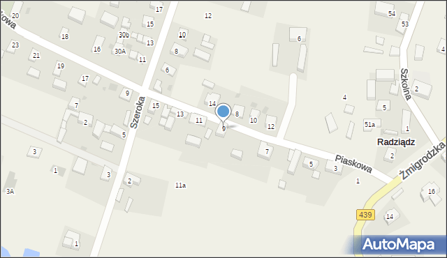 Radziądz, Piaskowa, 9, mapa Radziądz