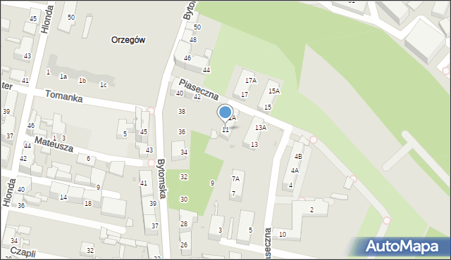 Ruda Śląska, Piaseczna, 11, mapa Rudy Śląskiej