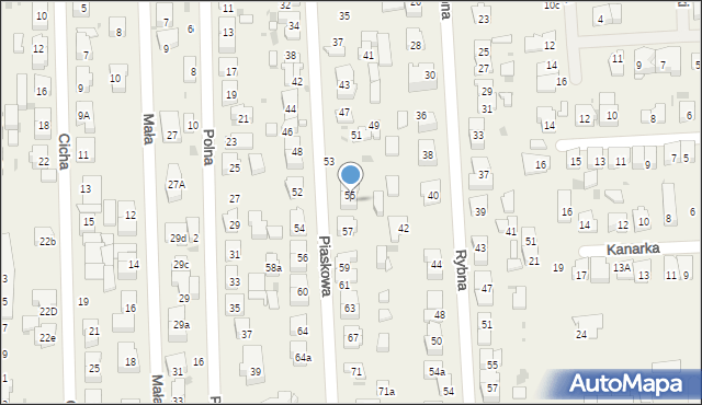 Rybie, Piaskowa, 55A, mapa Rybie