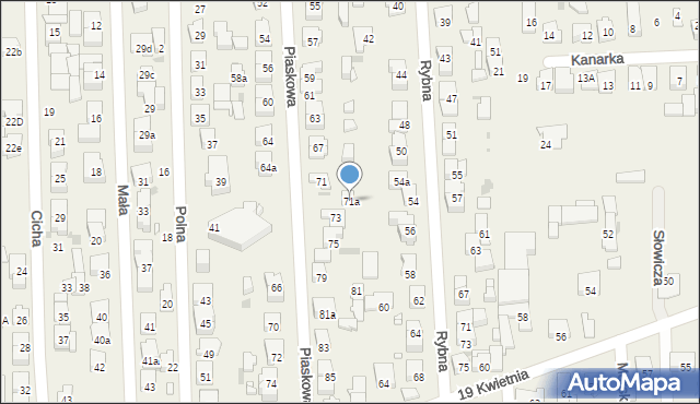 Rybie, Piaskowa, 71a, mapa Rybie