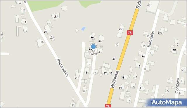 Rybnik, Pilchowicka, 12AB, mapa Rybnika