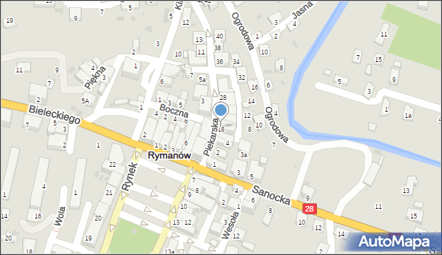 Rymanów, Piekarska, 20, mapa Rymanów