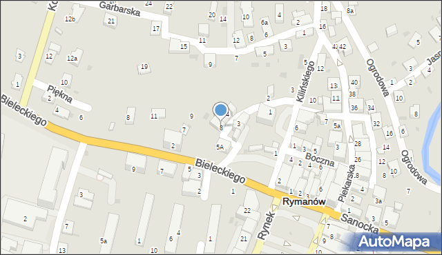 Rymanów, Piękna, 8, mapa Rymanów