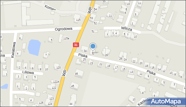 Słubice, Piska, 32, mapa Słubice