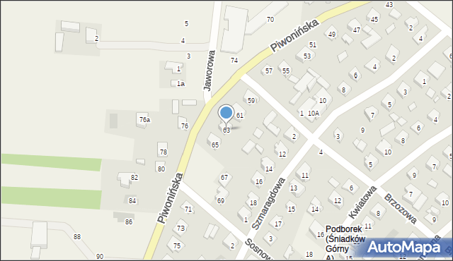 Sobienie-Jeziory, Piwonińska, 63, mapa Sobienie-Jeziory