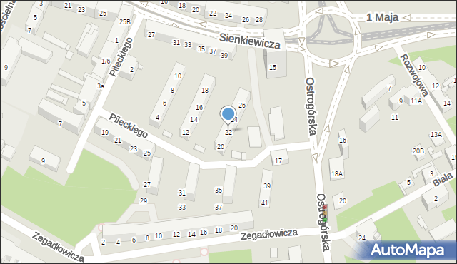 Sosnowiec, Pileckiego Witolda, rtm., 22, mapa Sosnowca