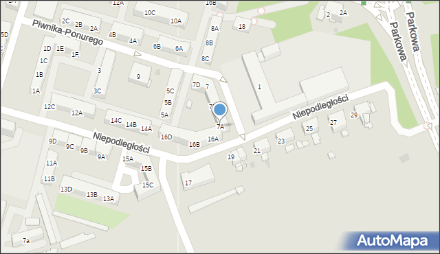 Sosnowiec, Piwnika-Ponurego Jana, mjr., 7A, mapa Sosnowca