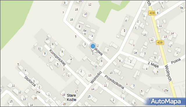 Stare Koźle, Piaskowa, 1, mapa Stare Koźle