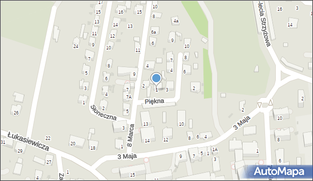 Strzyżów, Piękna, 1, mapa Strzyżów