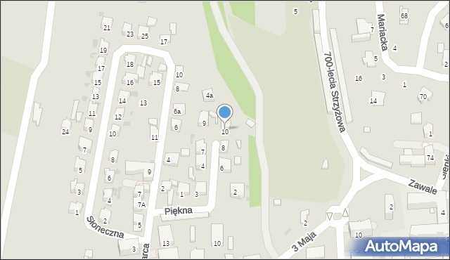 Strzyżów, Piękna, 10, mapa Strzyżów