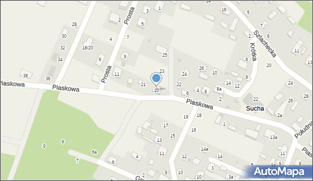 Sucha, Piaskowa, 10, mapa Sucha