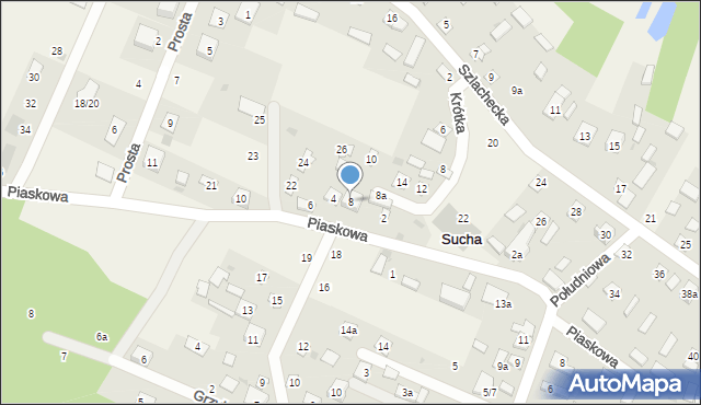 Sucha, Piaskowa, 8, mapa Sucha
