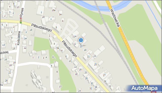 Sucha Beskidzka, Piłsudskiego Józefa, marsz., 13, mapa Sucha Beskidzka