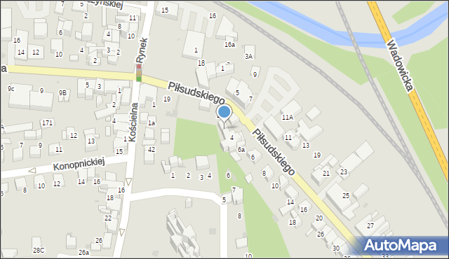 Sucha Beskidzka, Piłsudskiego Józefa, marsz., 4a, mapa Sucha Beskidzka