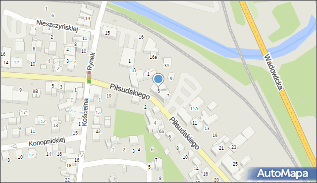 Sucha Beskidzka, Piłsudskiego Józefa, marsz., 5, mapa Sucha Beskidzka