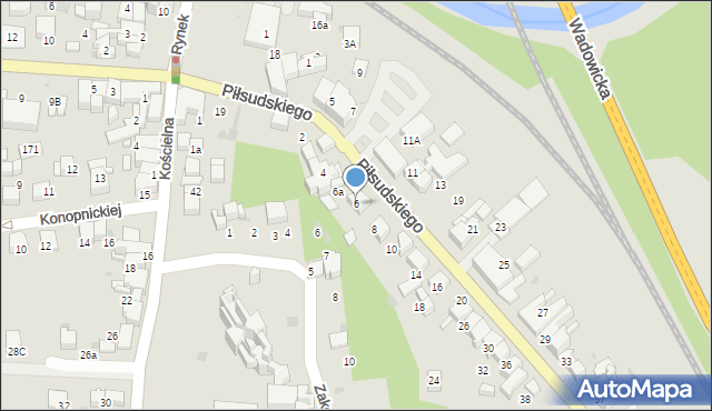 Sucha Beskidzka, Piłsudskiego Józefa, marsz., 6, mapa Sucha Beskidzka