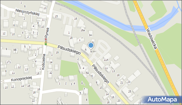 Sucha Beskidzka, Piłsudskiego Józefa, marsz., 7, mapa Sucha Beskidzka