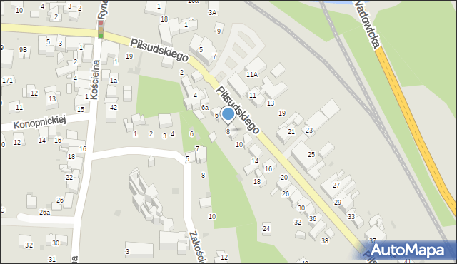 Sucha Beskidzka, Piłsudskiego Józefa, marsz., 8, mapa Sucha Beskidzka