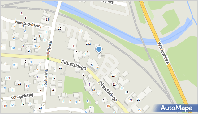 Sucha Beskidzka, Piłsudskiego Józefa, marsz., 9, mapa Sucha Beskidzka