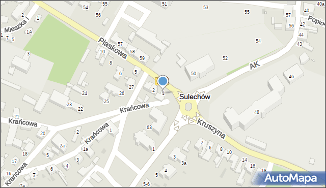 Sulechów, Piaskowa, 1, mapa Sulechów