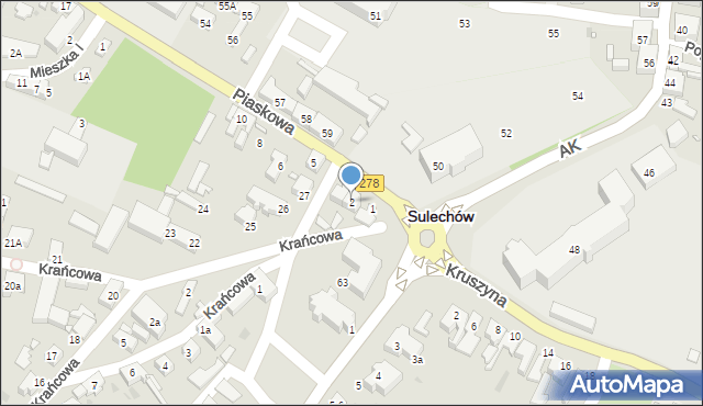 Sulechów, Piaskowa, 2, mapa Sulechów