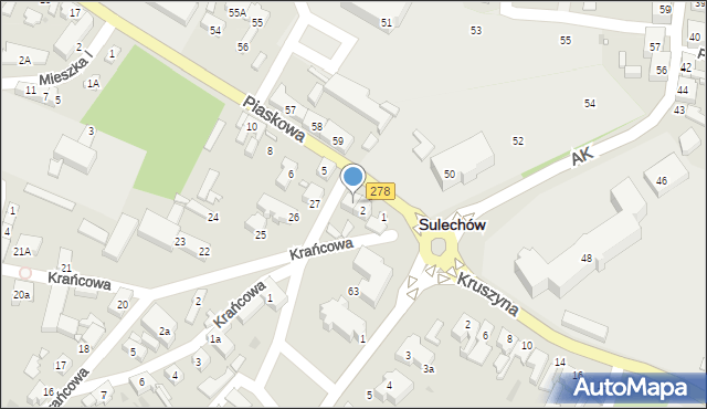 Sulechów, Piaskowa, 3, mapa Sulechów